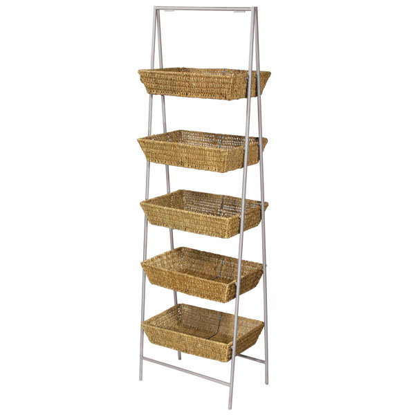 63.75" H X 21" W - 5-Tier Wicker Basket Food Display With Metal Frame
