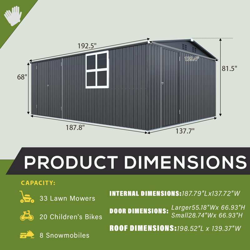 16' X 12' Outdoor Storage Shed With Windows, 16' X 12'