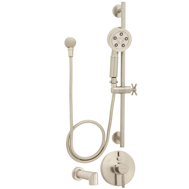 Robinet de baignoire et douche à système de douche complet thermostatique et à pression équilibrée Neo, Nickel brossé