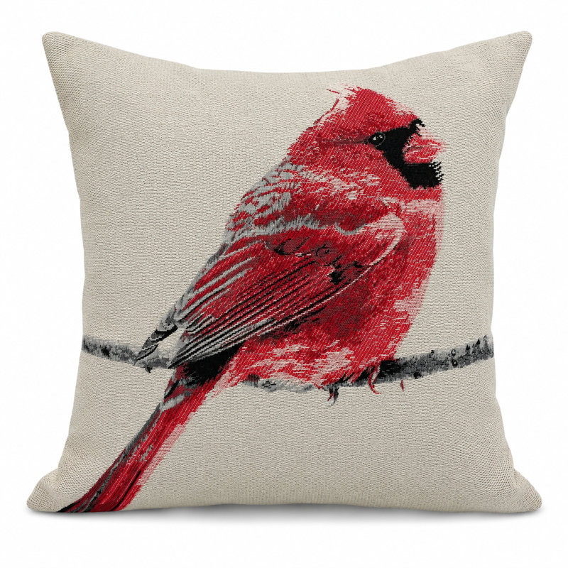 Embroidered Feather Reversible Throw Pillow