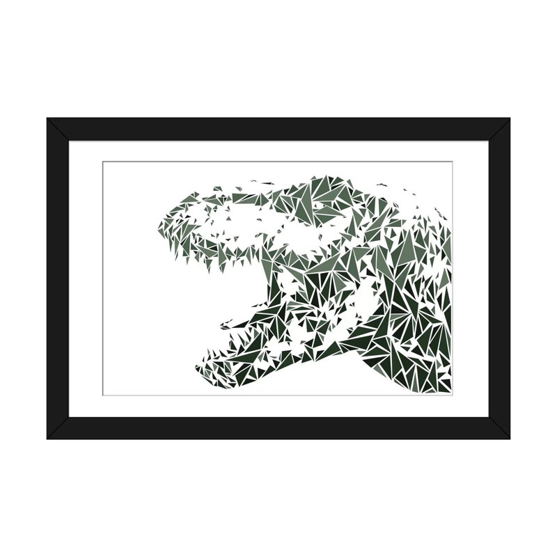 « tyrannosaure rex », impression sur toile tendue, H 16 po x l 24 po x P 1 po, Papier d'art encadré noir, Blanc