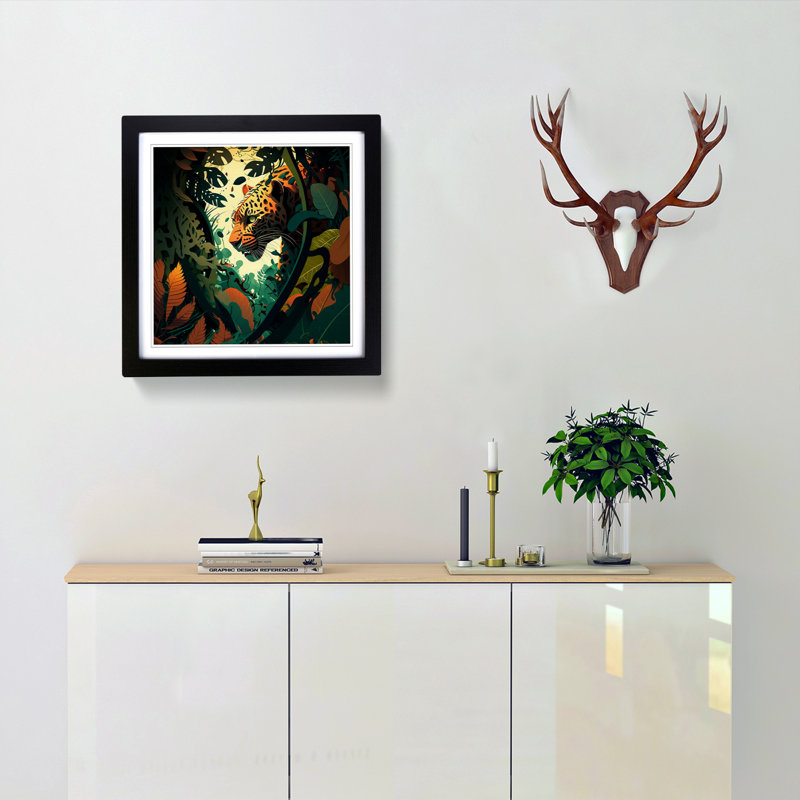 Jungle Graphic No.1 - Single Picture Frame Print on Wood, Black