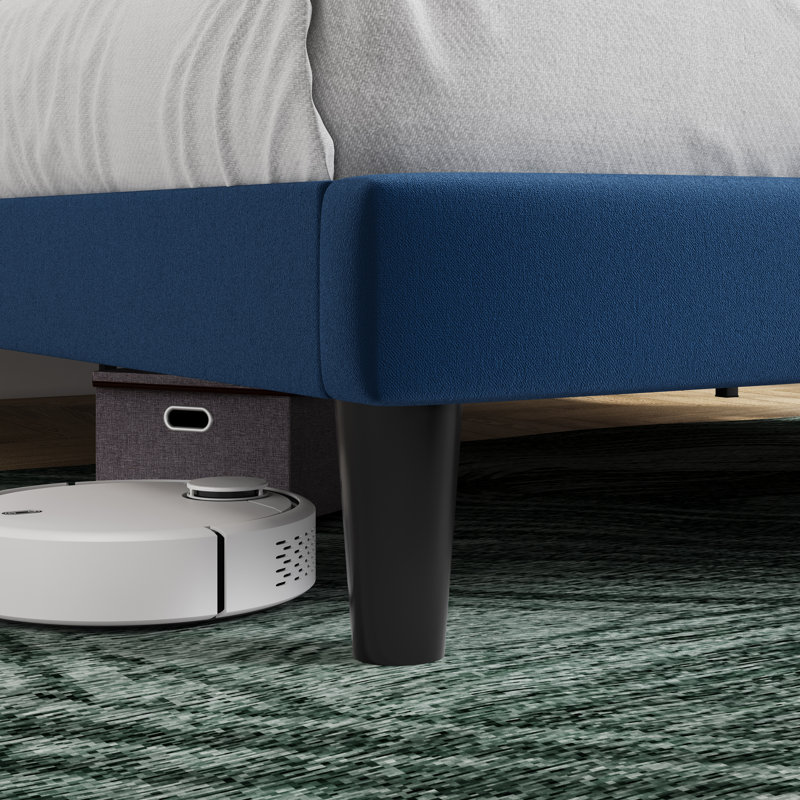 Lit plateforme tapissier en velours avec tête de lit Modern, Double, Bleu marine