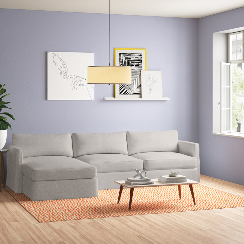 Hartig Upholstered L-Shaped Sectional, Zuma Pumice Textured Linen, Left Hand Facing