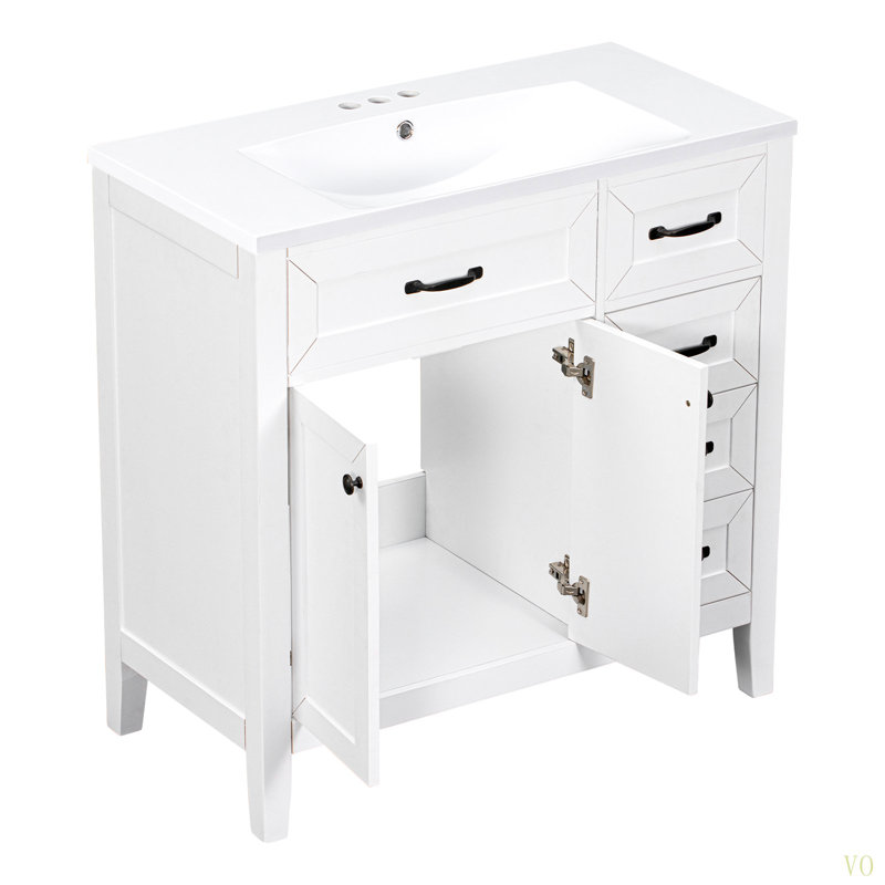 36" Bathroom Vanity With Sink Combo,  Bathroom Cabinet With Drawers, Solid Frame And MDF Board, White