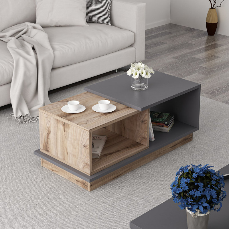 Modern Coffee Table with Wall-Mountable Design, Anthracite & Oak Finish, 35.4 x 14.2 x 14.2 inches | 100% Melamine Coated Particle Board, Thickness: 0.7 inches | Stylish with Numerous Shelves for Storage