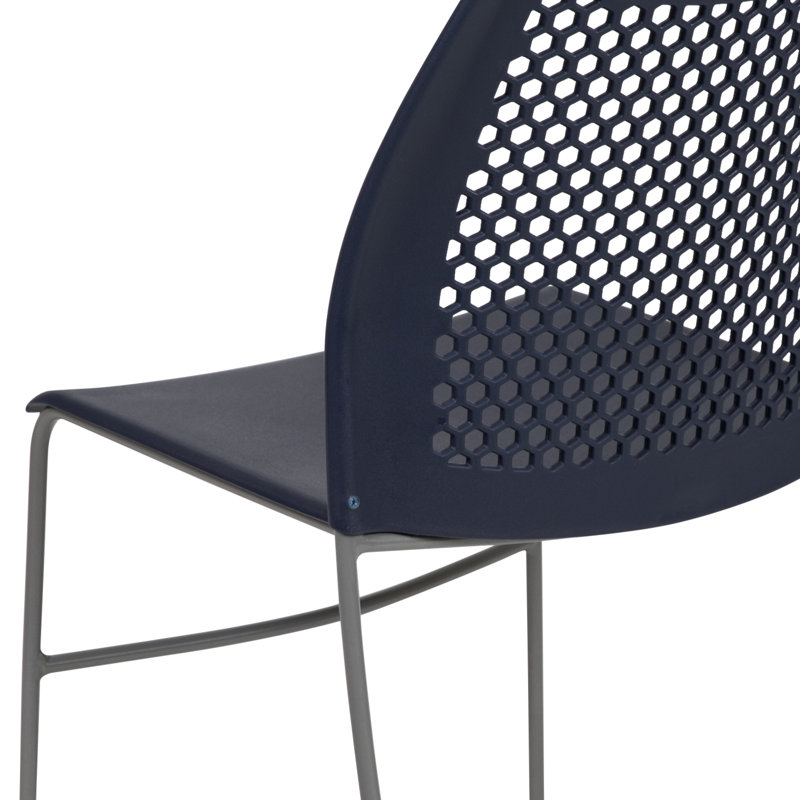 Oliverson Plastic Stacking Lobby Chairs with Honeycomb Backs, Gray, Navy, 5