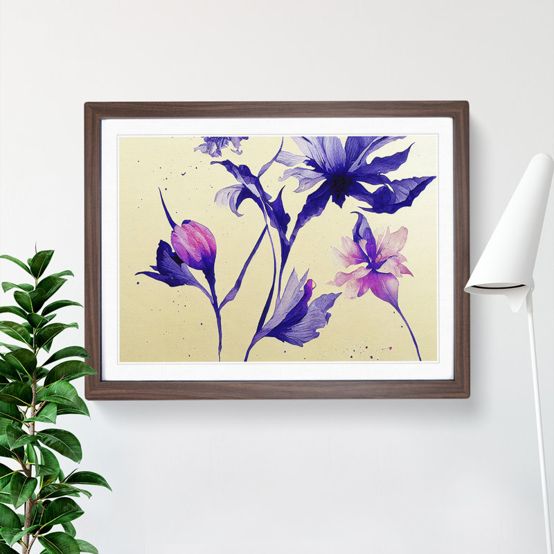 Hewarming Flowers - Single Picture Frame Painting, 25cm H x 34cm W x 2cm D, Walnut