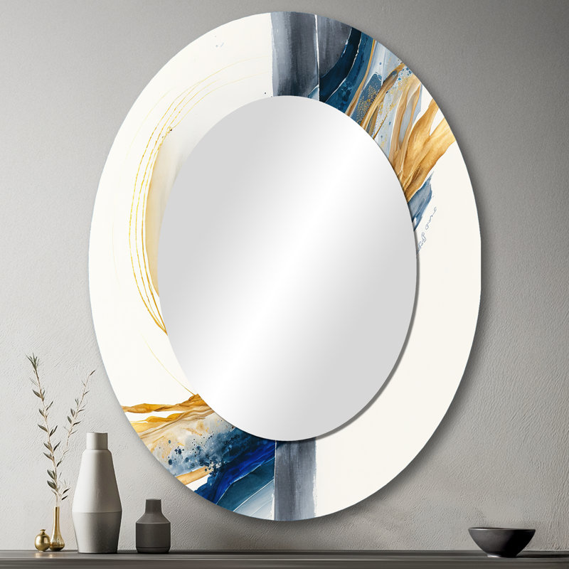 Miroir mural ovale bleu et doré, 43 po x 33 po