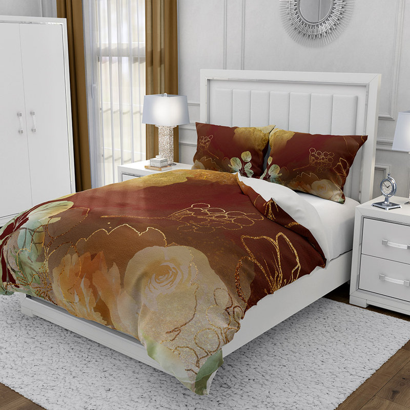  Ensemble de housse de couette en microfibre marron et beige 3 pièces, Housse de couette simple et deux taies décorative