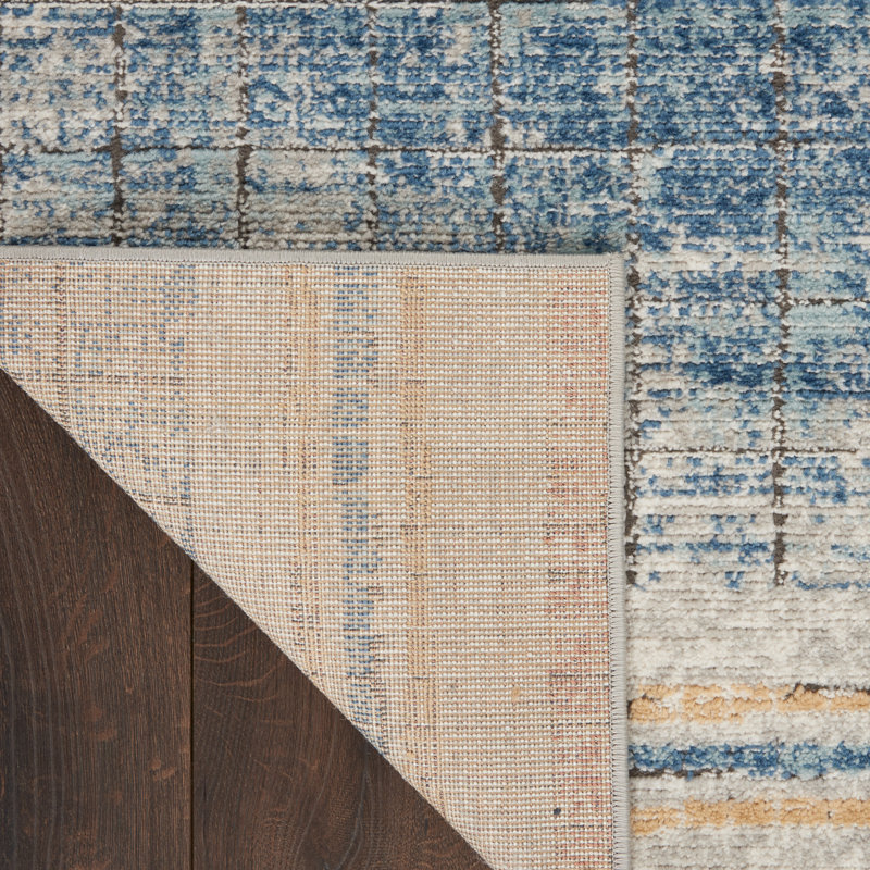 Tapis abstrait bleu / beige, Rectangle 2 pi 2 po x 3 pi 9 po