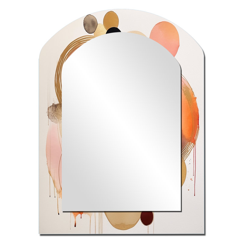 Afternoon Dreams Boho Chic Vintage Pink Gold II - Geometric Arch Decorative Mirror, Modern Asymmetrical Large Wall Mirror, Printed Metal Art