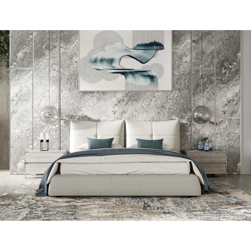 Naimat - Lit en cuir moderne, Grand, Gris clair