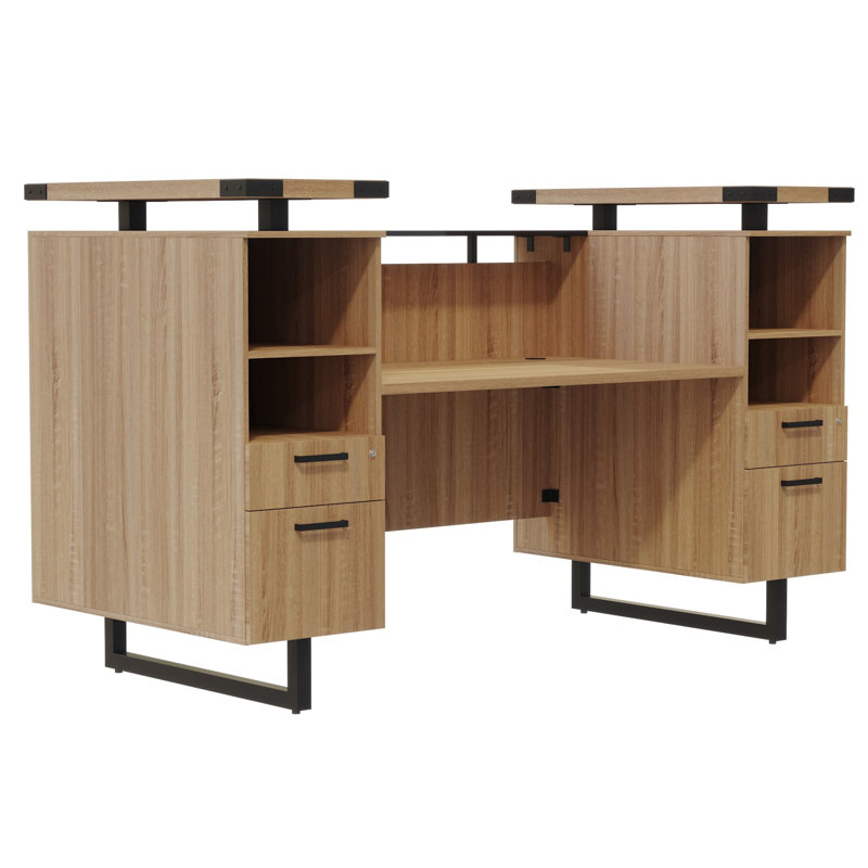 Mirella Reception Desk with Glass Countertop, Sand Dune, 48" H x 78" W x 36" D