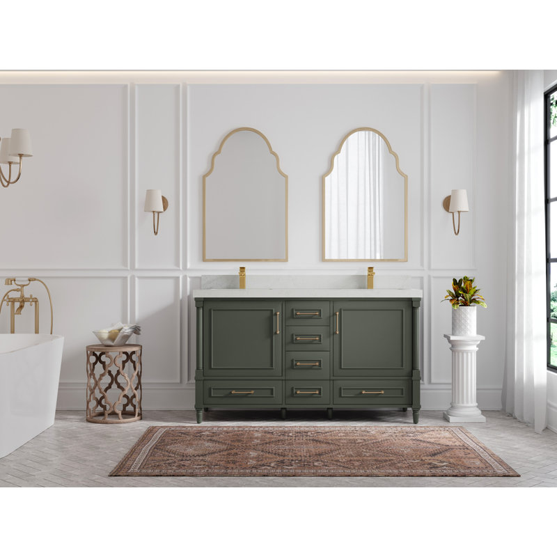 Aberdeen 60'' Double Bathroom Vanity with Top, Carrara Quartz