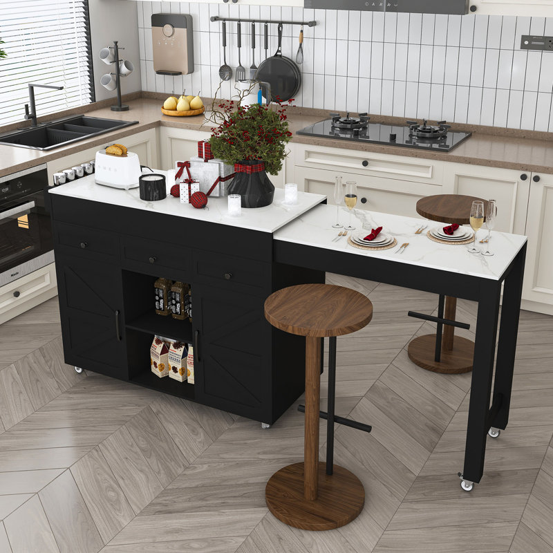 74.8" Kitchen Island With Extendable Dining Table