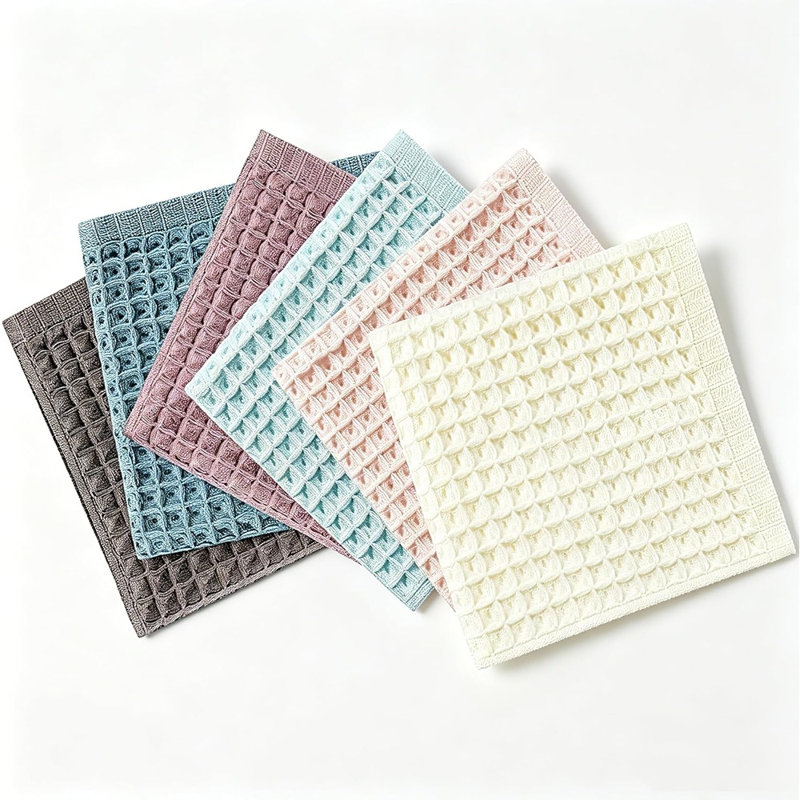 Ensemble de 6 essuie-tout, 6 linges à vaisselle tissés gaufrés 100% coton, serviettes de cuisine à séchage rapide très absorbantes, serviettes de nettoyage et de séchage non pelucheuses, couleurs assorties