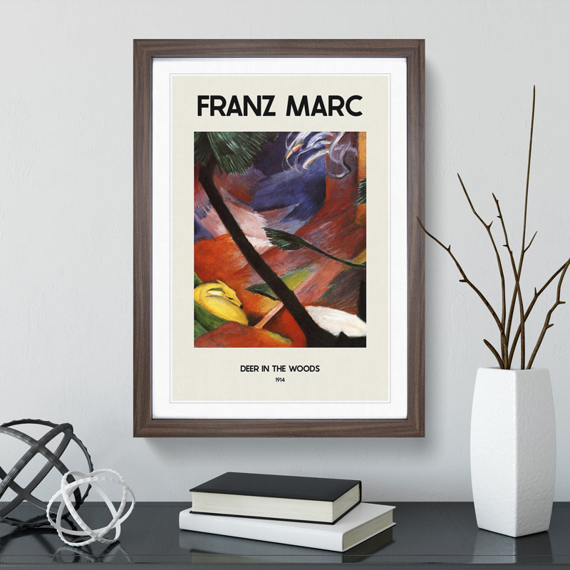 Sleeping Deer in the Forest - Picture Frame Painting, 65cm H x 48cm W x 2cm D, Walnut