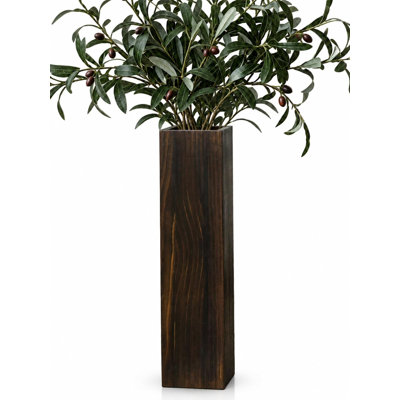 Grand vase de sol décoratif, grain de bois naturel, rectangulaire, vases de sol décoratifs de grande apparence pour fleurs séchées, idéal pour le coin salon, le vestibule, le foyer, la chambre à coucher, brun foncé