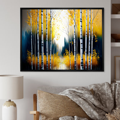 Monochromes de bouleaux dorés au bord de la rivière III - paysage, art mural sur toile