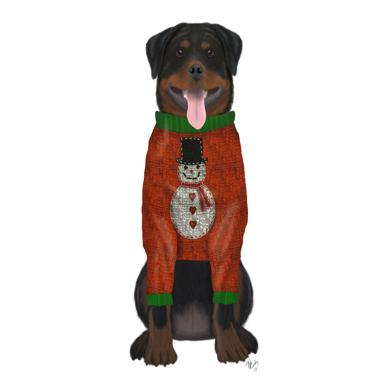 Christmas Des Rottweiler In Christmas Sweater by Fab Funky - Wrapped Canvas Print, 30cm H x 20cm W