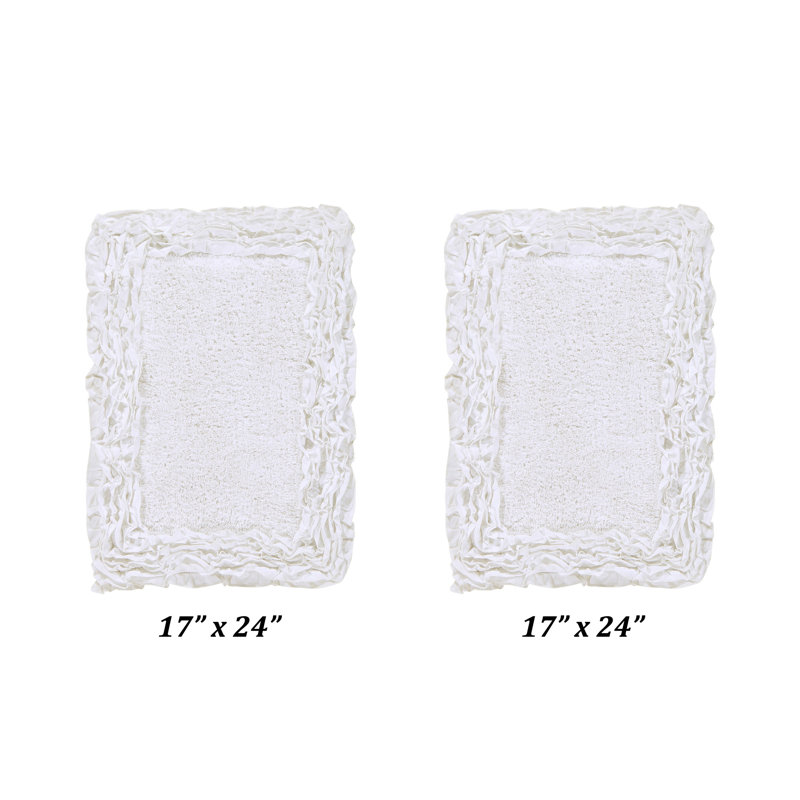 Courson Premium 100% Cotton 2-Piece Bath Rug Sets with Spray Latex Backing, Machine Washable, Luxurious Ruffle Pattern Super Absorbent & Tufted Weave Bath Mat for Bathroom