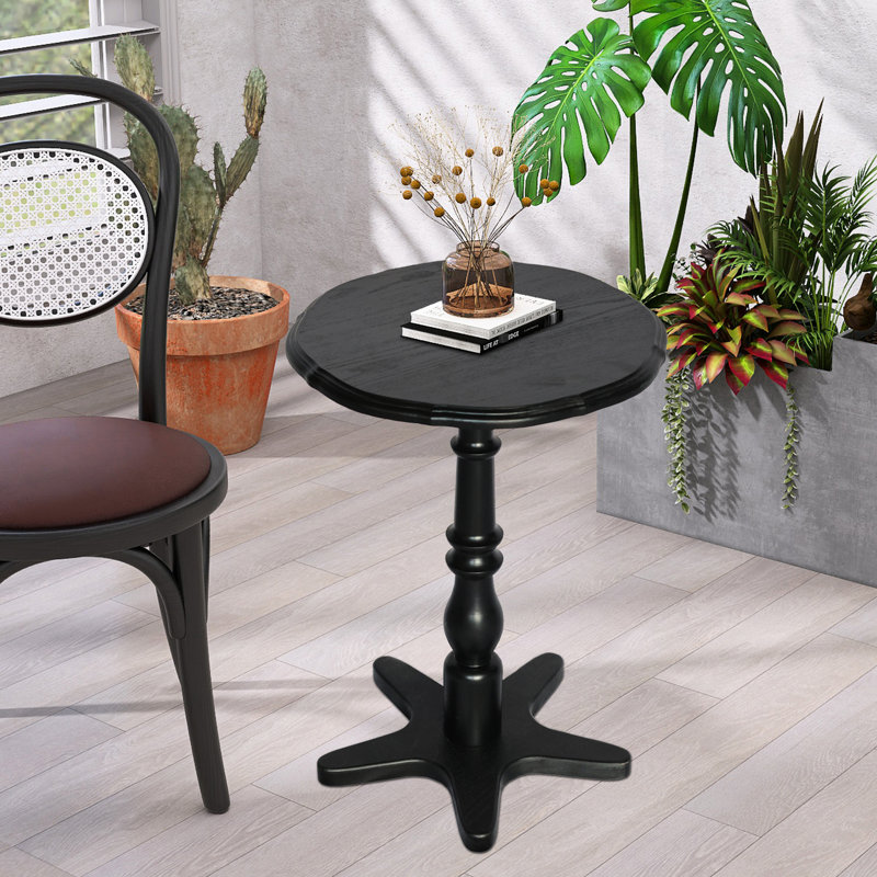 Table basse ronde vintage de 39 cm (15,38 pouces) sur pied, table d'appoint en bois pour salon, noire, grain noyer, idéale en bout de canapé, table de chevet d'appoint facile à installer dans la chambre, couleur distinctive, peut contenir des boissons