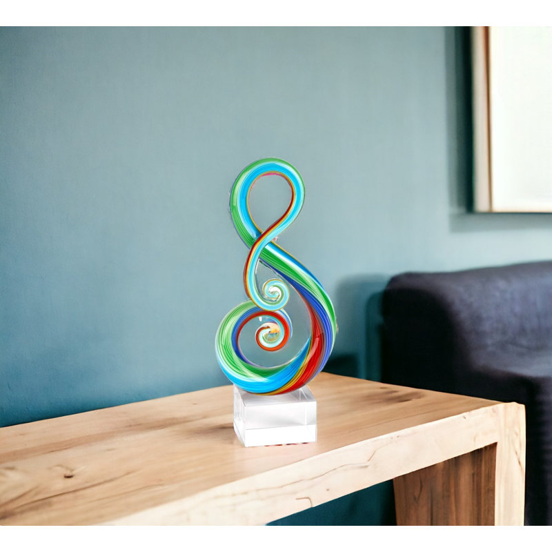 Sculpture de table abstraite moderne en verre de Murano 12 "Aanijah, H 12 po x l 3 po x P 5,5 po, Vert/bleu/rouge