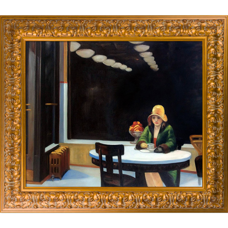 « Automat » par Edward Hopper, reproduction d’art sur toile encadrée, Encadrement doré sicilien