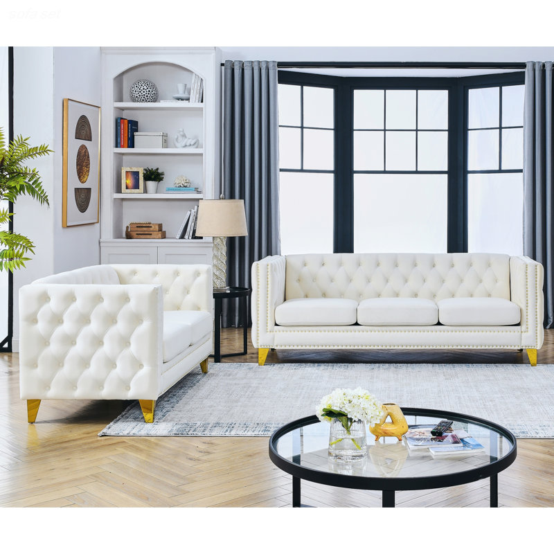 Canapé 3 places + 2 places., Velours beige
