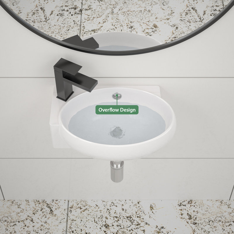 16"L x 11"W Wall Mount Bathroom Sink Oval Ceramic Corner Vessel Sink with Overflow and One Faucet Hole