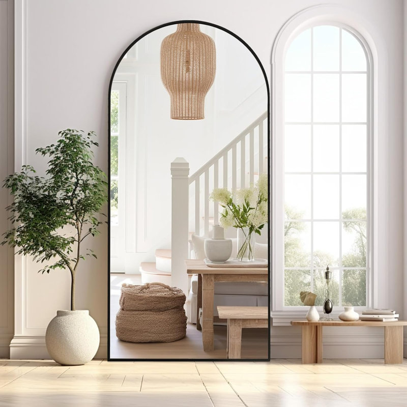 Arched Full Length Mirror with Aluminum Alloy Frame, Shatterproof Glass, Wall-Mounted/Leaning/Freestanding Design, 72" x 24"