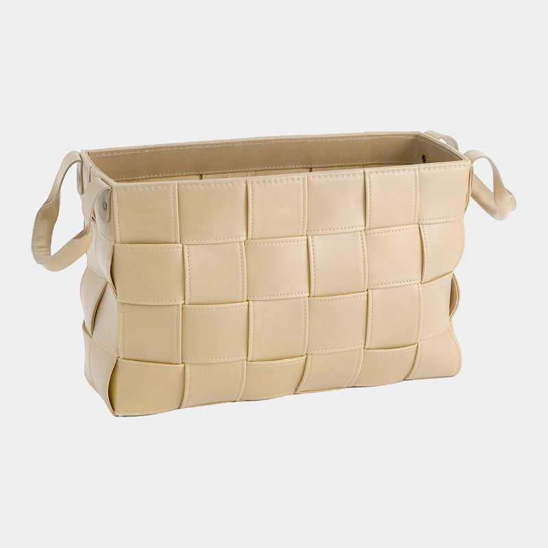 Soft Woven Leather Basket-Beige-Sm, Beige, 12" H x 6" W x 18" D