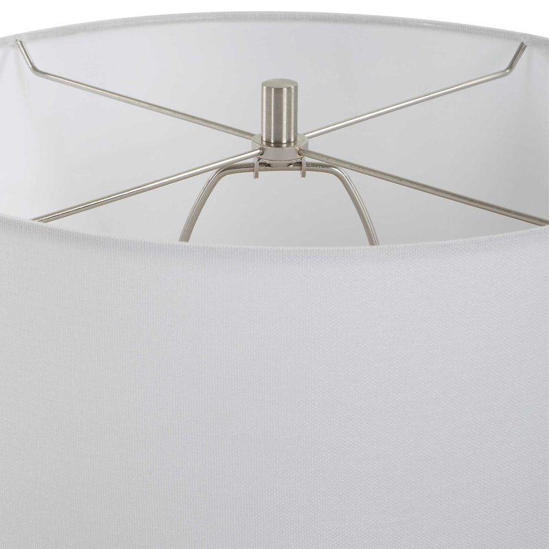 Lampe de table, céramique gris terre avec abat-jour en lin blanc cassé, 24 po