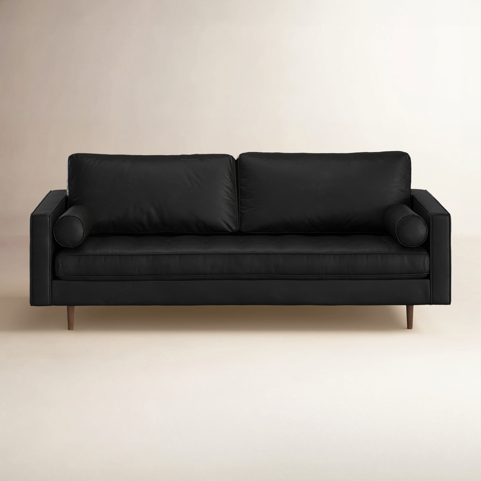 Geo 84" Vegan Leather Sofa, Midnight Black Vegan Leather