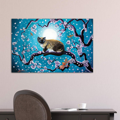 Snowshoe Cat And Dragonfly In Sakura 1 Piece Wrapped Canvas Painting