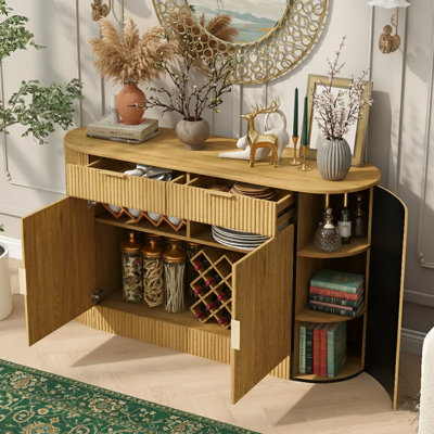 Luminex 55.1" Buffet Cabinet With Storage, Accent Sideboard And Credenza With Fluted Doors, Wood Coffee Bar Console For Kitchen, Living Room