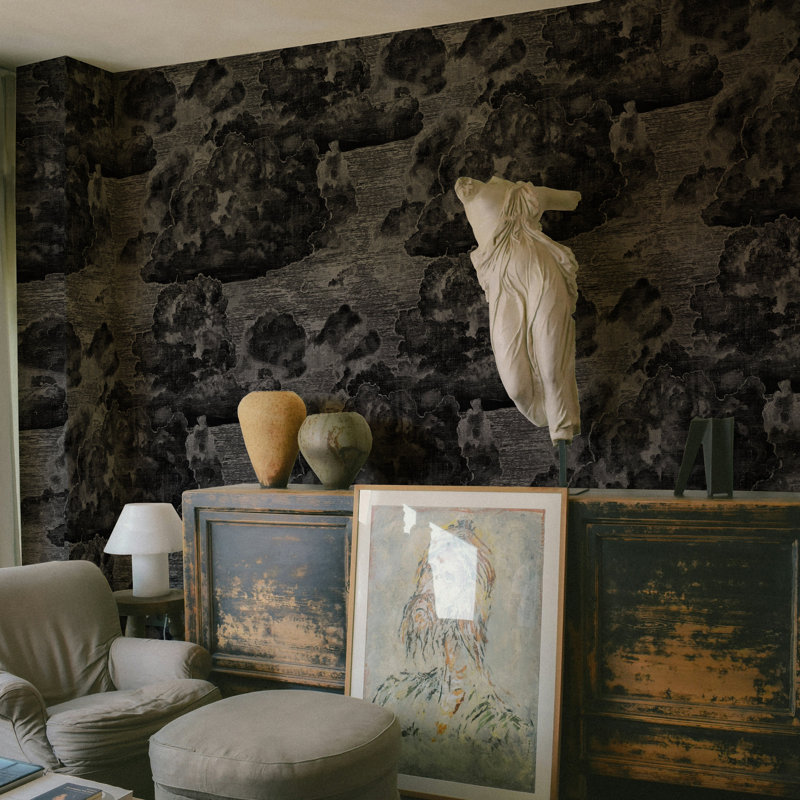 Vintage Style Cloud Wallpaper, Black