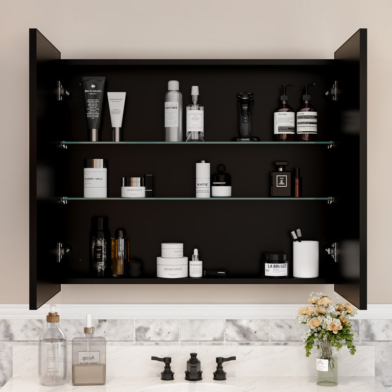 36" W x 30" H Elise Iron Framed Recessed/Surface Mount Medicine Cabinet with Mirrors, Soft-Close Hinges and Adjustable Glass Shelves for Makeup, Shaving or Bathroom Vanity Storage