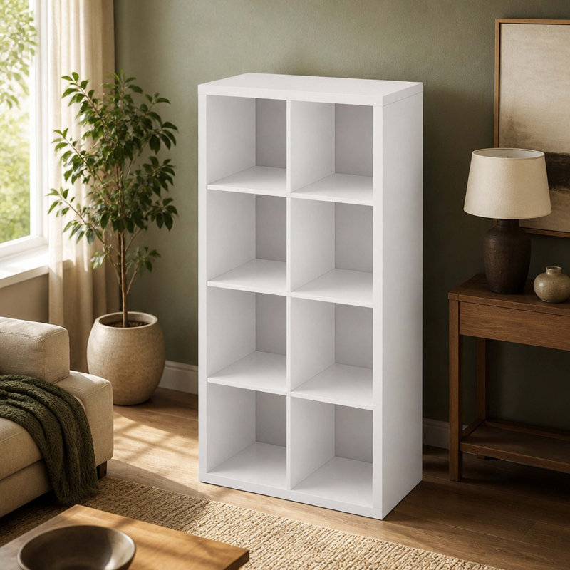 Rangement pour 8 cubes avec tablettes ouvertes au dos, bibliothèque de 2 x 4 cubes pour la maison et le bureau (blanc)