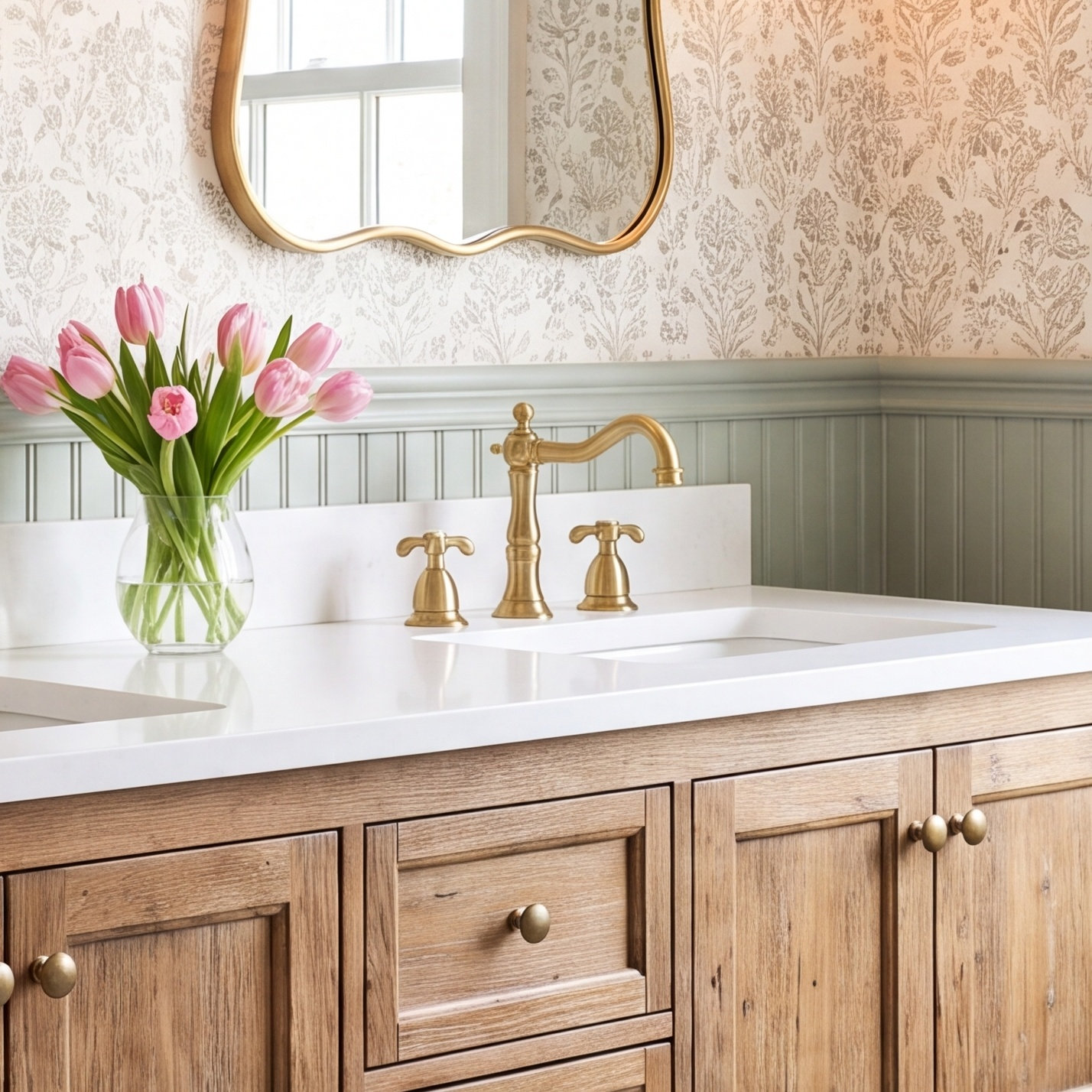 French Country Widespread Faucet with Drain, Polished Nickel