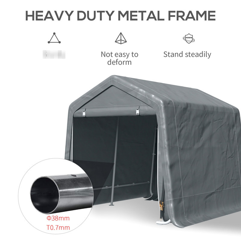 9' X 8' Carport Garage, Heavy Duty With - Cover And Easy Entry, Dark Gray For Motorcycle Tools Outdoor Ready Tent, 8', Ground Stakes, Bike