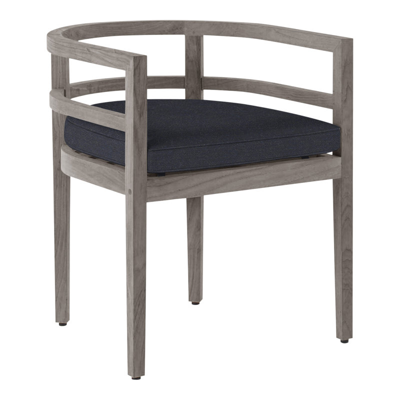 Chaise avec accoudoirs d'extérieur en teck Santa Barbara, Welt, Perigold ‑ jeu bleu marine, Teck huître