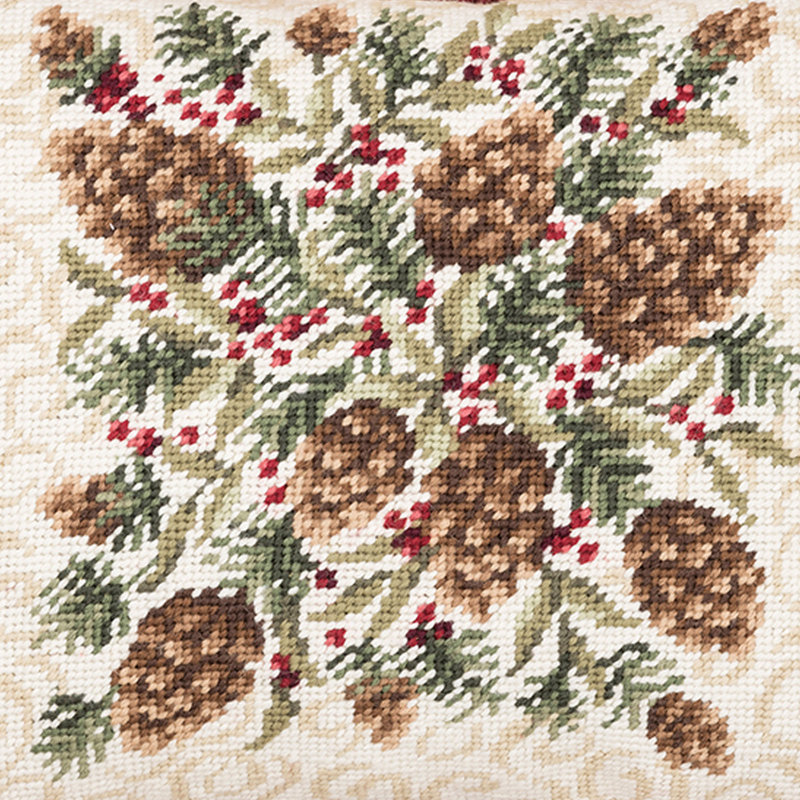 Rustic Pine Needlepoint Christmas Holiday Throw Pillow