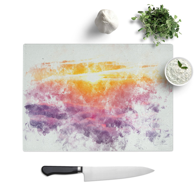 Tempered Glass Sunrise over Bali Chopping Board, 28.5 cm x 39 cm
