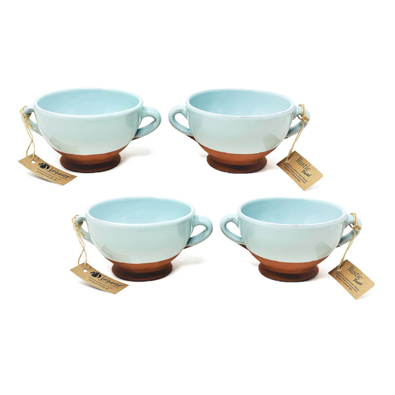 Rustic Pastel - Soup Bowl (half Dipped) - White - Set Of 4, Blue