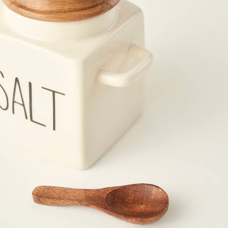 Pot en céramique avec couvercle et cuillère en acacia Salt