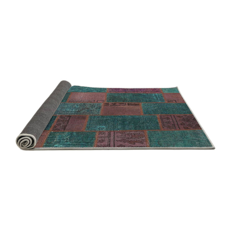 Tapis de zone turquoise/brun contemporain, Rond 4 pi