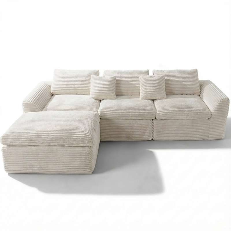 108Inch Highresilience Boneless Sponge Sofa With 30 Density, Doublelayer Cloudlike Cushions, Multiple Combination Options, No Installation Required/ Offwhite