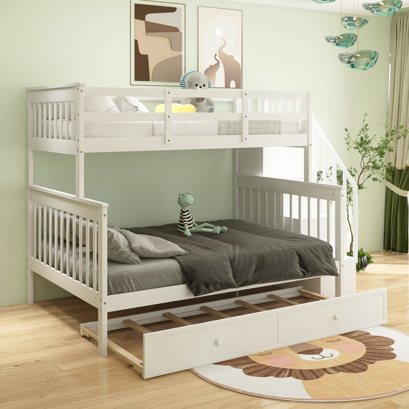Twin-Over-Full Bunk Bed With Twin Size Trundle, White